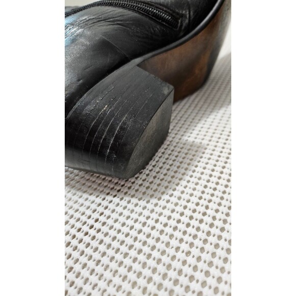 King Shoes Black Ankle Block Heel Leather Women's Shoes Size 9.5M Italian Style - Picture 6 of 12